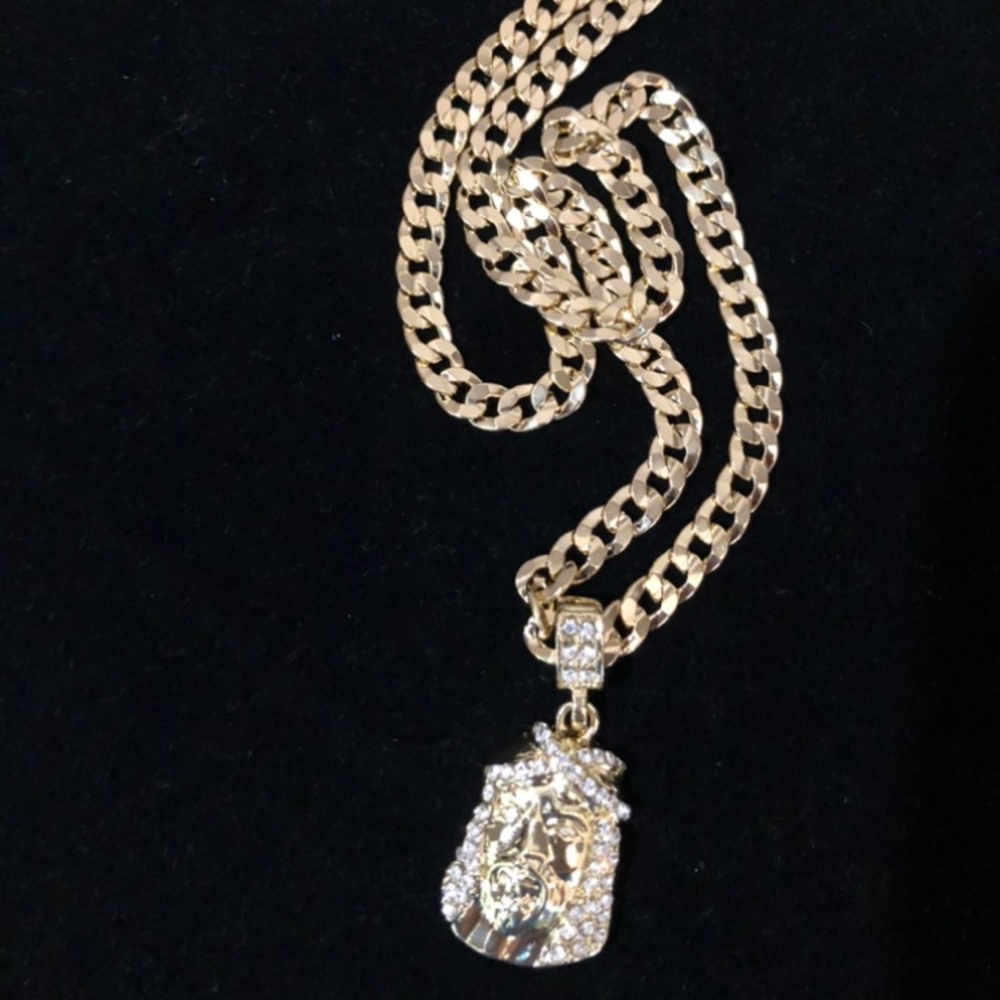 14k gold filled with silver Cuban chain & charm